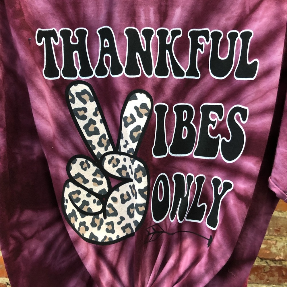 Burgundy Tie Dyed Thankful Vibes Only Tee - Picture 2 of 8